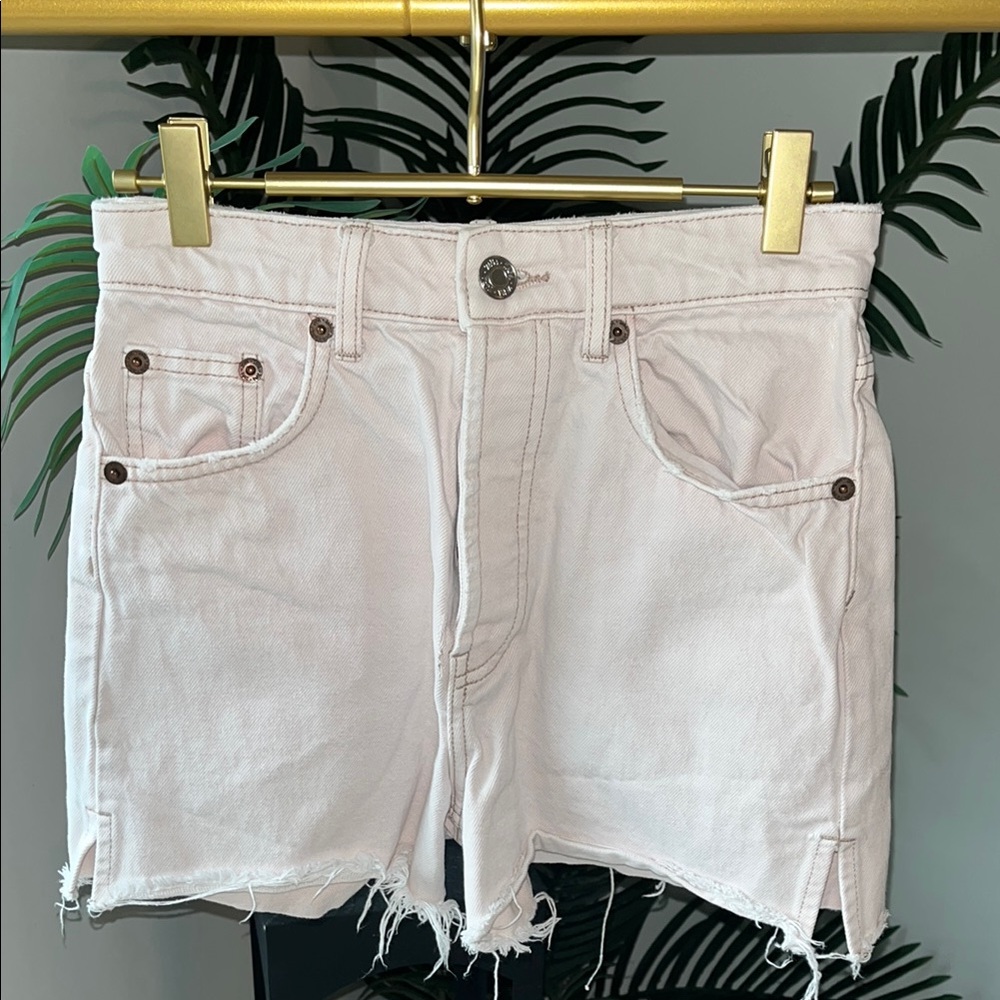 Pale Pink Zara High Waisted Button fly  Denim Shorts